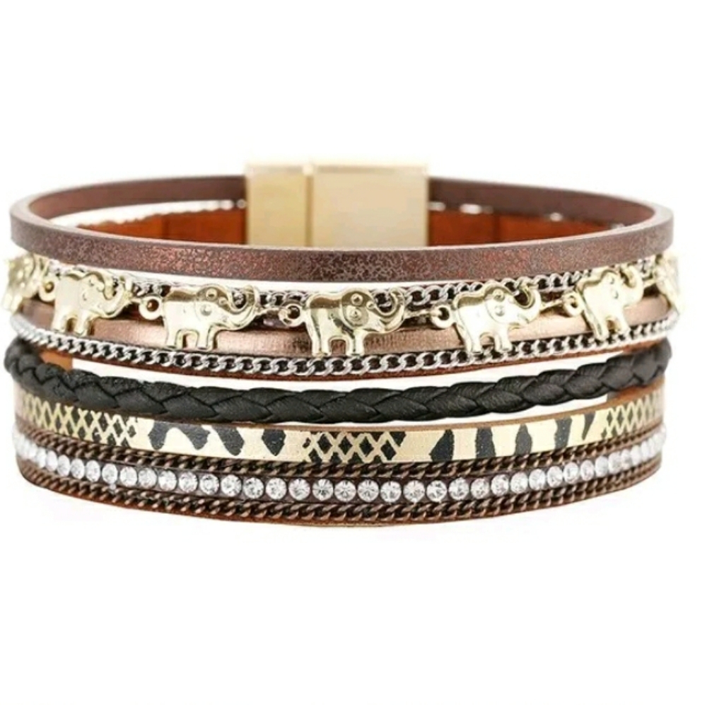 ELEPHANT Multilayer Leather Bracelet w/ Magnetic Closure - NEW!